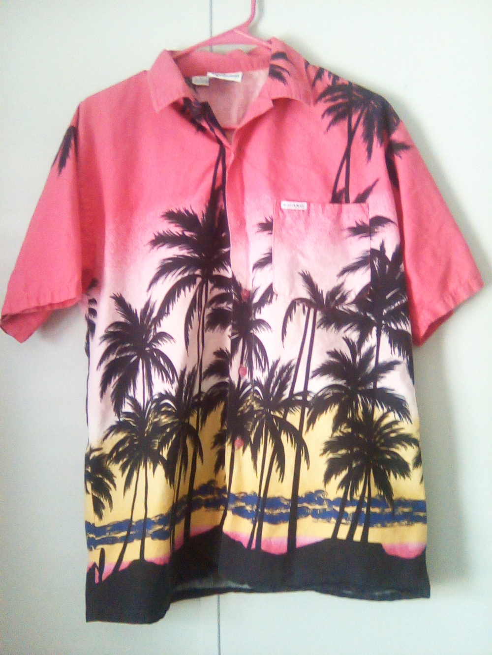 Windswept Men's Tropical Palm Print Button-Up Shirt - Pink Sunset